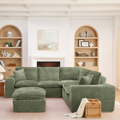 HouseOfZazla 3-piece sectional sofa with moveable ottoman in emerald green textured fabric on Tampa Home & Garden Store