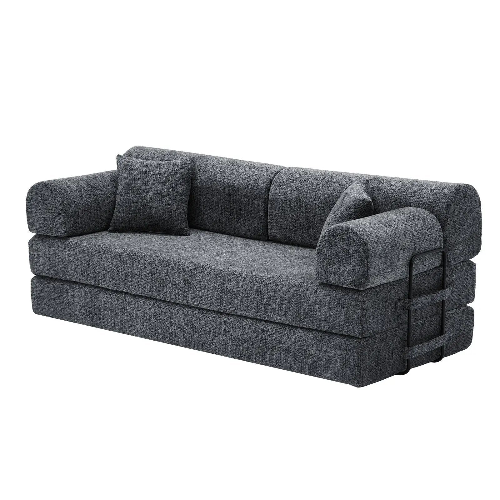 Modern 2 Tone Convertible Sleeper Sofa Bed dark gray fabric with rounded arms on Tampa Home & Garden Store