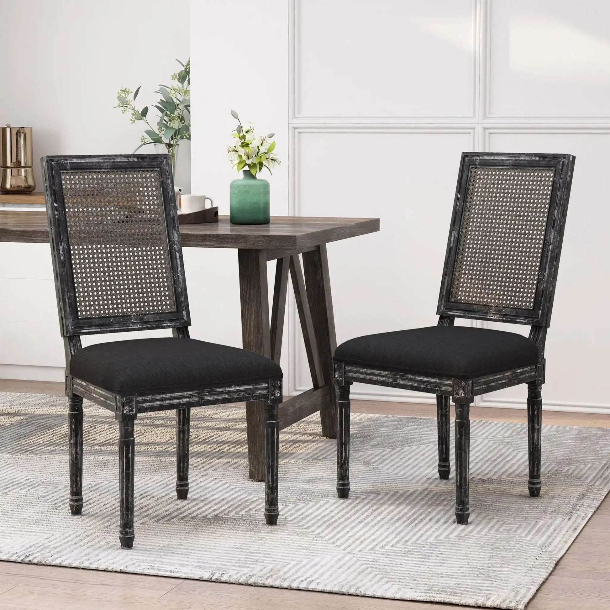 French Country dining chairs pair with caned backs and padded seats HouseOfZazla on Tampa Home & Garden Store
