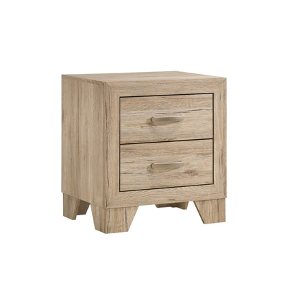 Elegant wood nightstand with three drawers and metal handles in light brown on Tampa Home & Garden Store