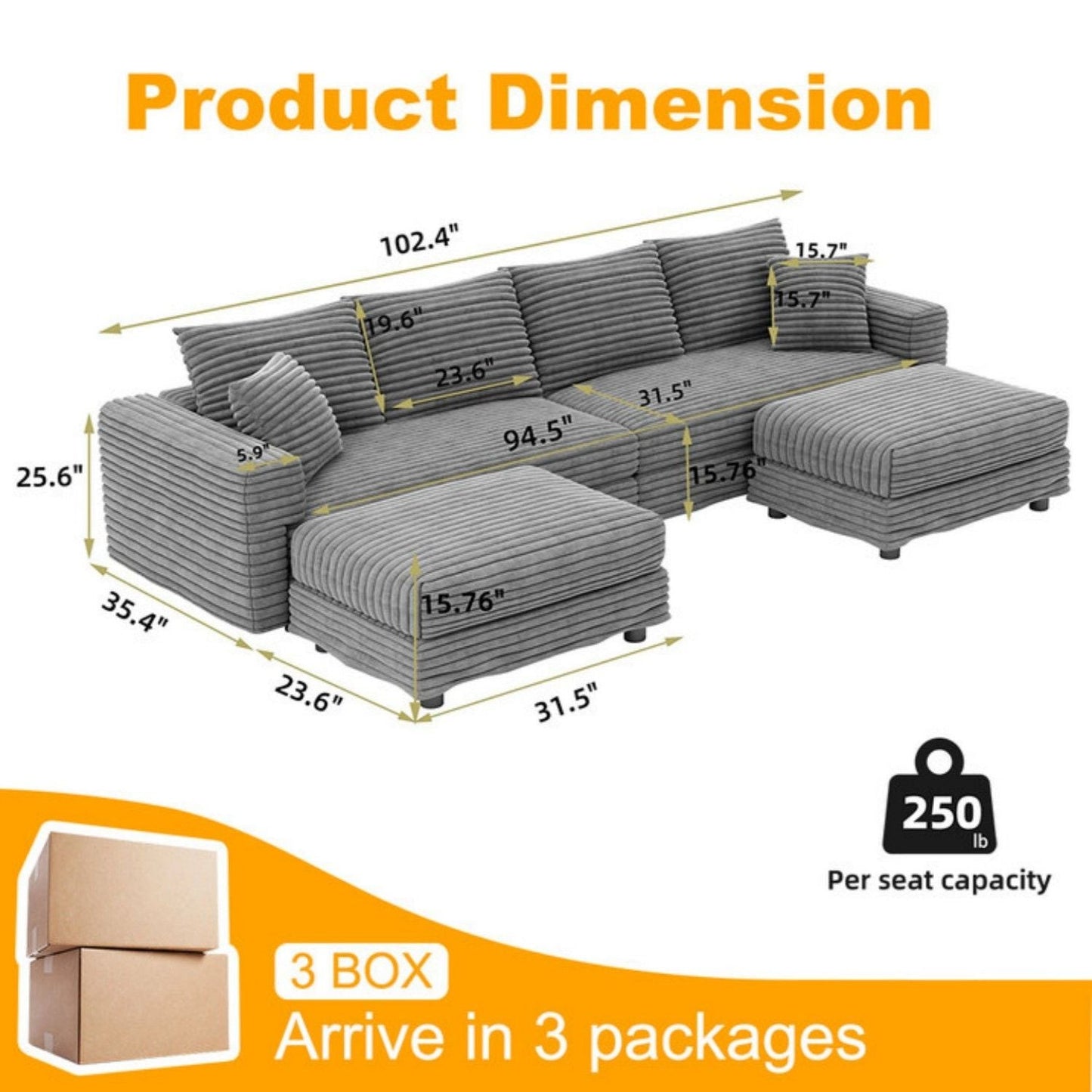 Modern Deep Seat Upholstered Sofa and Couch