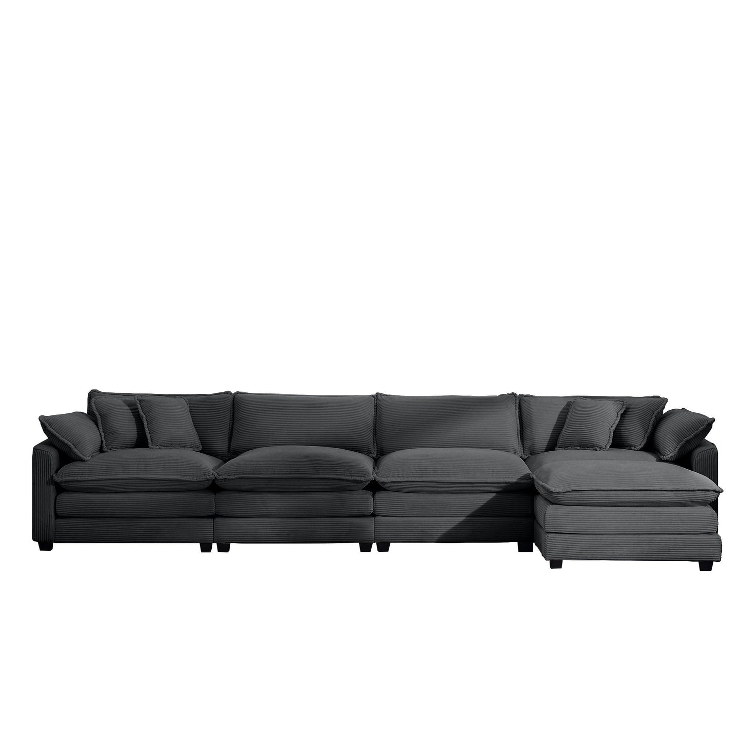 Modern oversized modular sofa with ottoman by HouseOfZazla in charcoal gray fabric, deep seating, low back, 2-piece set on Tampa Home & Garden Store