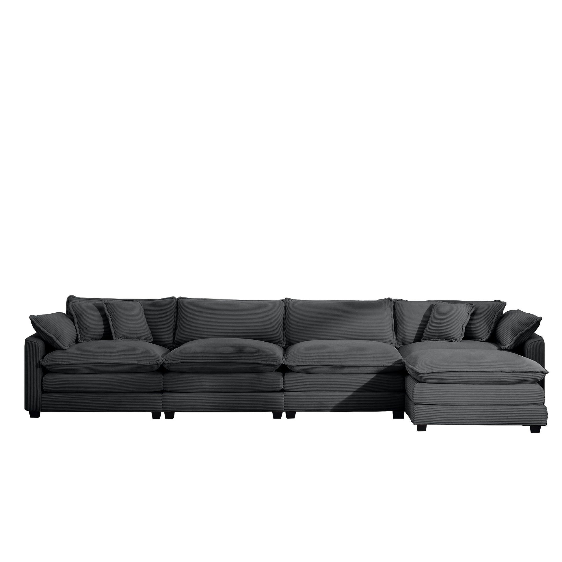 Modern oversized modular sofa with ottoman by HouseOfZazla in charcoal gray fabric, deep seating, low back, 2-piece set on Tampa Home & Garden Store