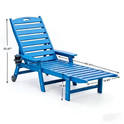 Blue HDPE chaise lounge chair with adjustable backrest and cup holder by HouseOfZazla on Tampa Home & Garden Store