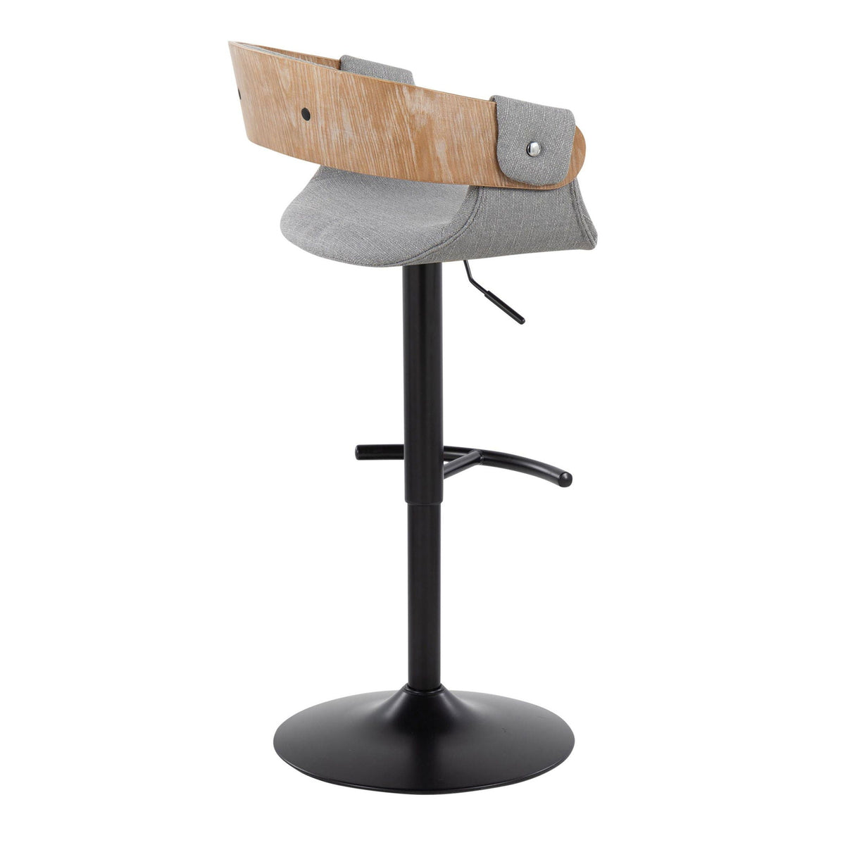 Barstool set: mid-century modern swivel with T-footrest, beige wood back and gray fabric seat on Tampa Home & Garden Store