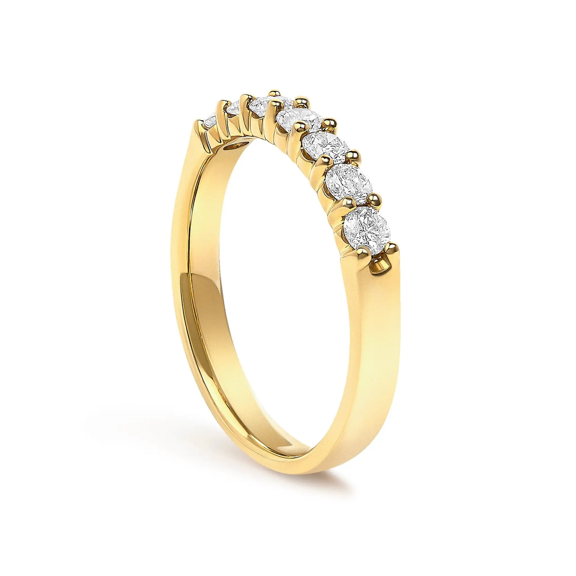 14K yellow gold 1/2 Cttw diamond 7-stone band rings, 2-piece set with prong-set diamonds on Tampa Home & Garden Store