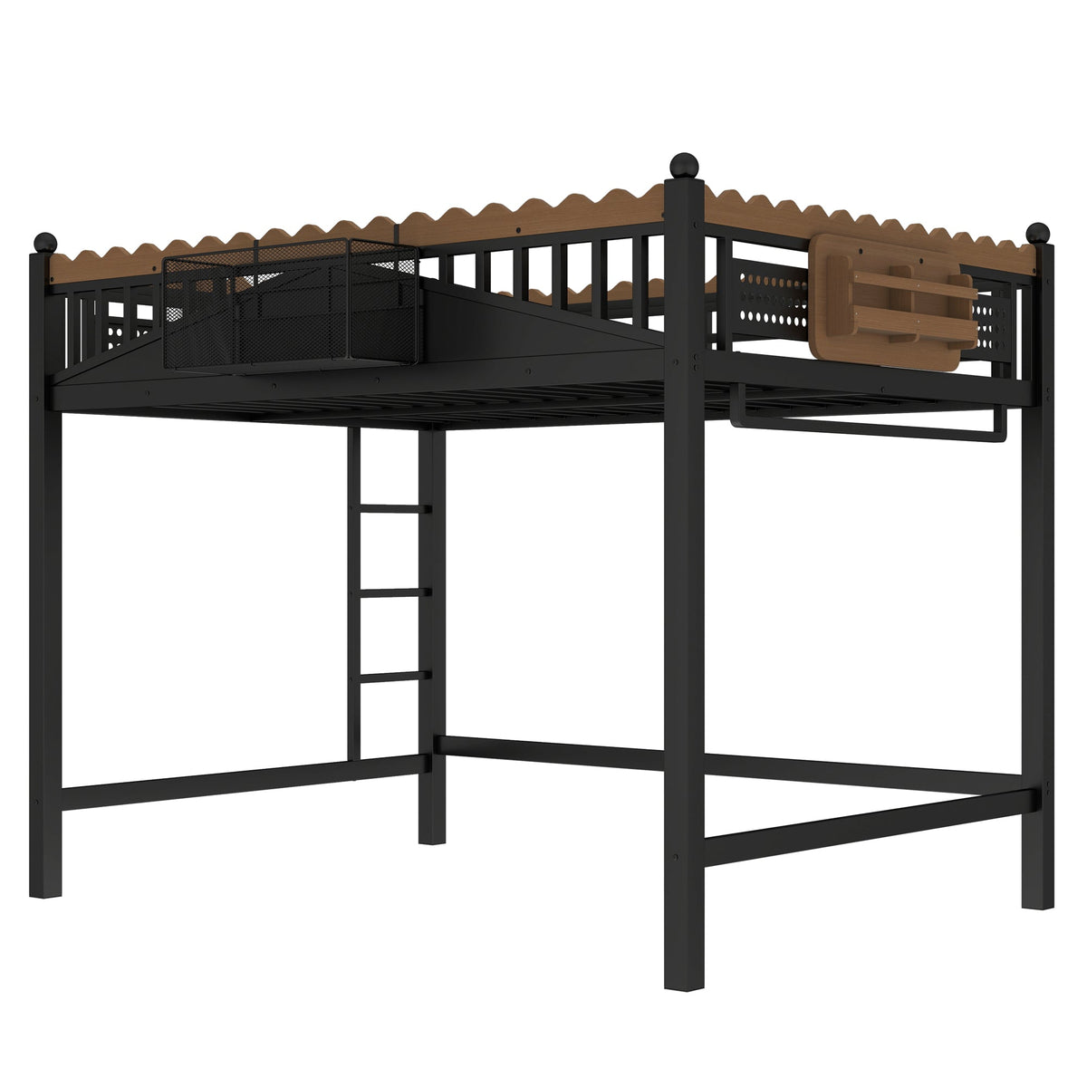 Full Size Loft Bed with Ladders and Storage Shelves black metal frame with wood HouseOfZazla on Tampa Home & Garden Store