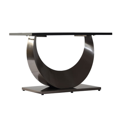 HouseOfZazla modern artificial stone dining table with crescent metal legs, white top on Tampa Home & Garden Store