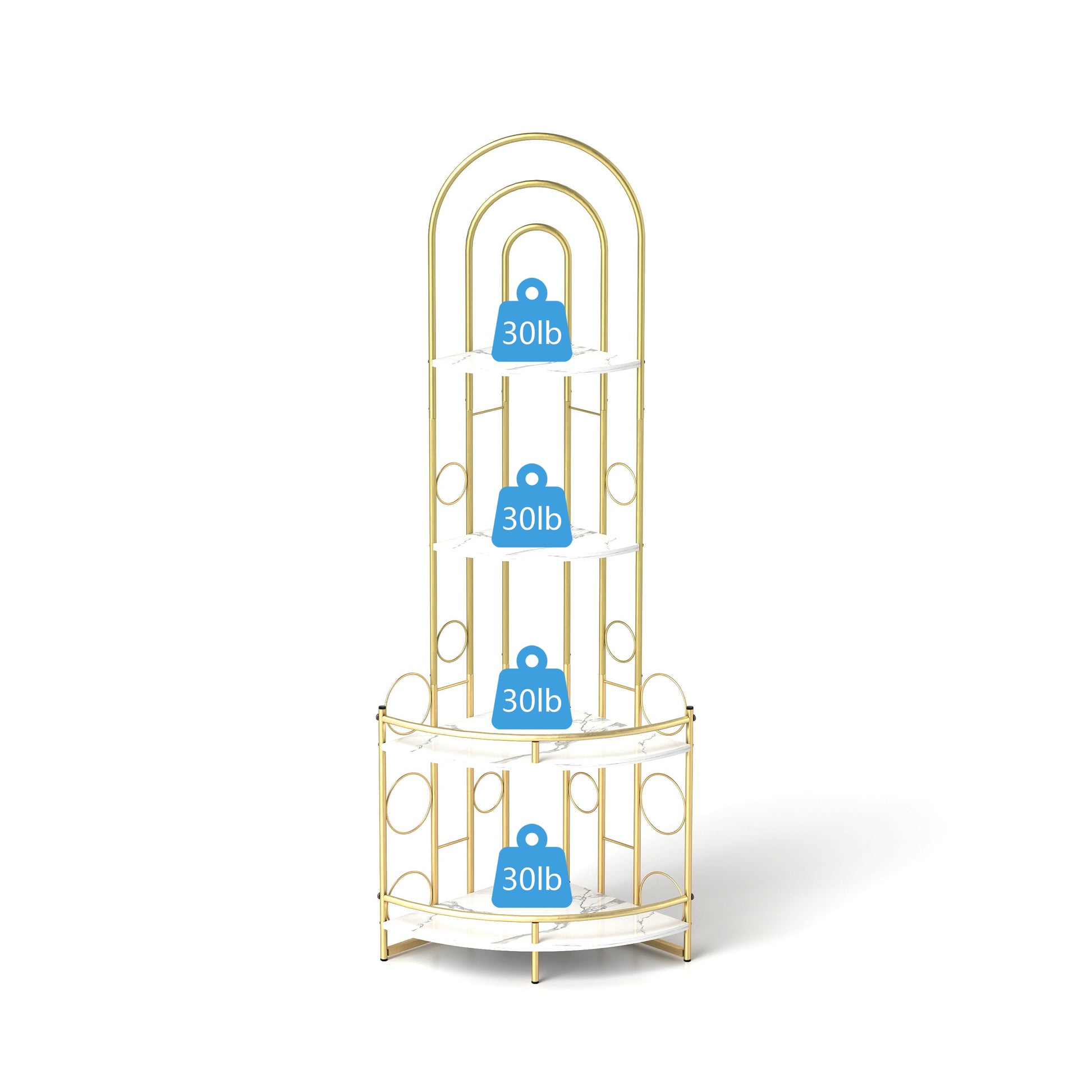 Gold 4-Tier Corner Bookshelf, Modern Style, Plant Stand with Metal Frame - Tampa Home & Garden Store