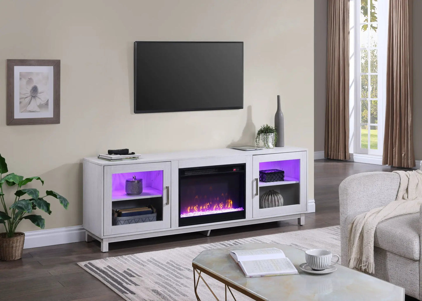 Summit TV Console with Fireplace White Walnut