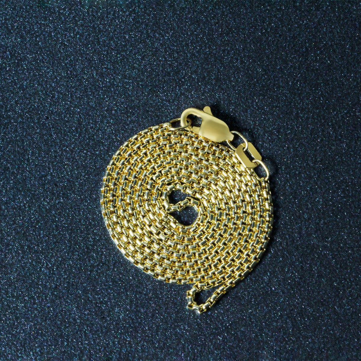 14k yellow gold round box chain necklace 1.35 mm, coiled display on Tampa Home & Garden Store