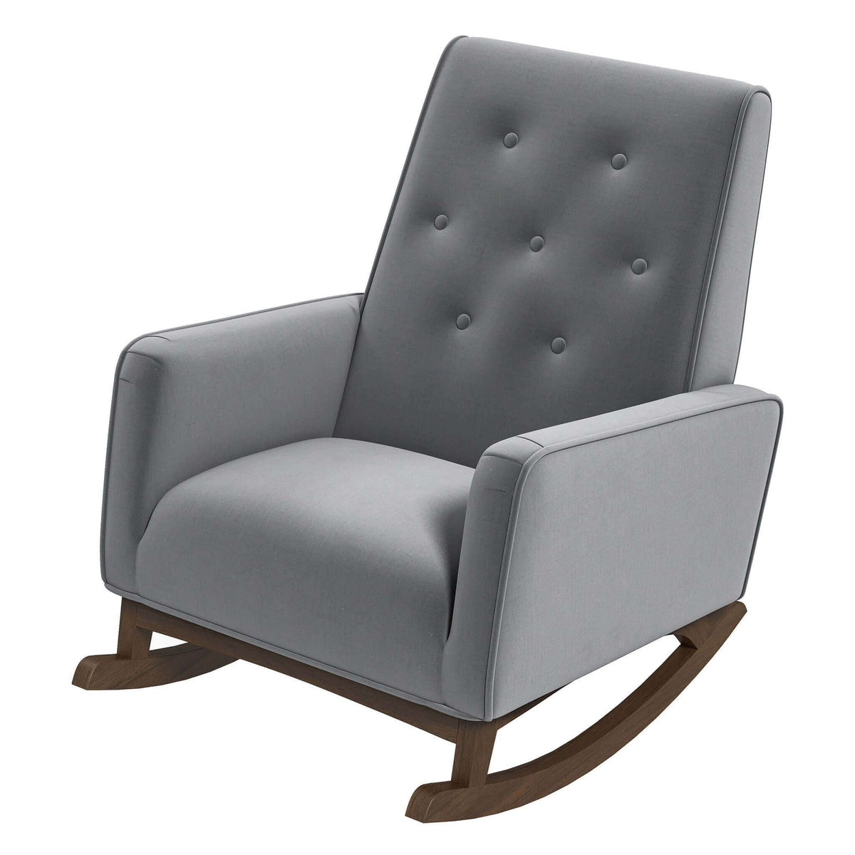 Demetrius Solid Wood Rocking Chair, gray upholstered with button tufting, HouseOfZazla on Tampa Home & Garden Store