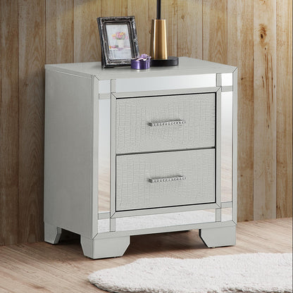 Madison silver champagne nightstand by HouseOfZazla with mirrored frame, crocodile fronts on Tampa Home & Garden Store