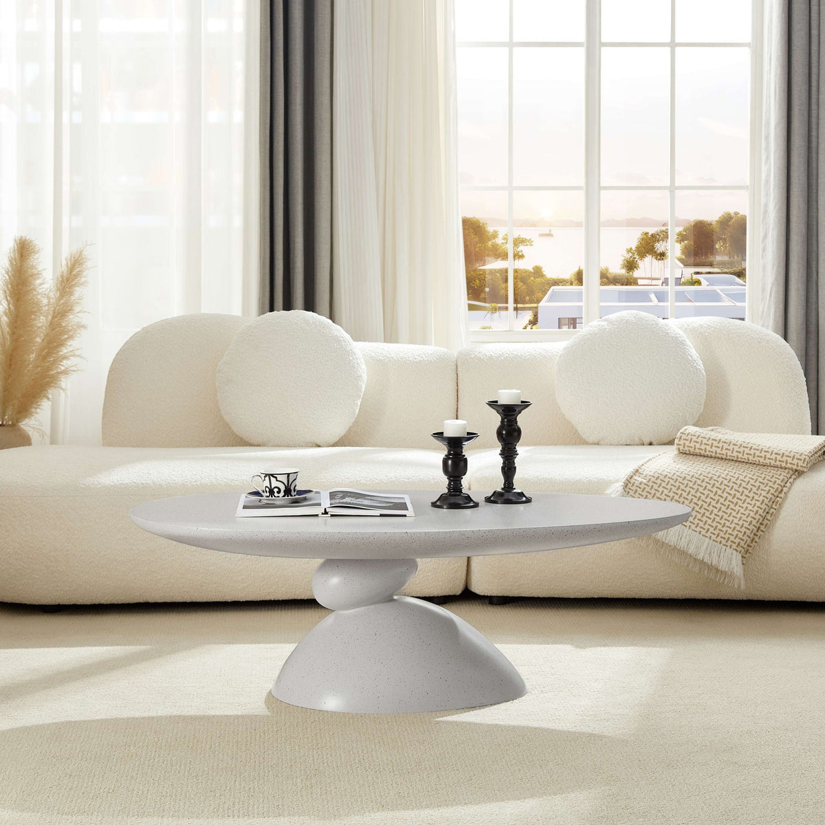 Lucky Stone Shaped End Table with Sculptural White Base by HouseOfZazla in living room on Tampa Home & Garden Store
