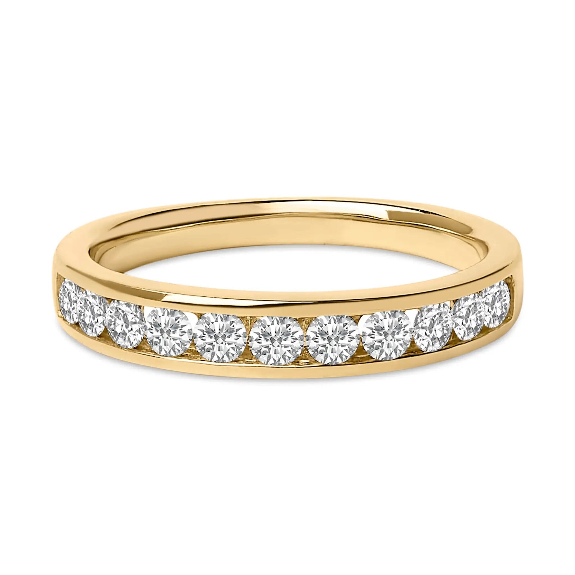 14K yellow gold ring with 11 round diamonds channel-set across the band 1/2 cttw on Tampa Home & Garden Store