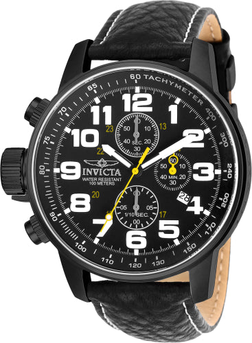 Invicta men's I-Force watch with black dial, white numerals, chronograph, black leather strap on Tampa Home & Garden Store