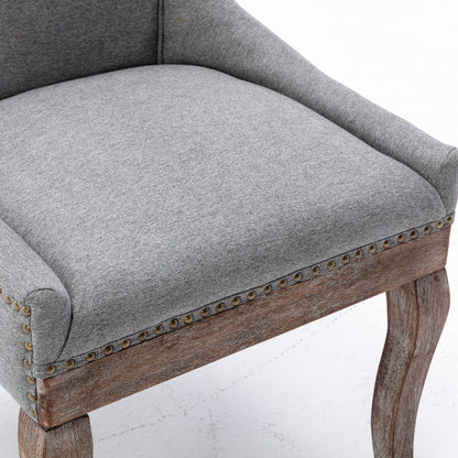 Ultra Side Dining Chair set of 2 in gray fabric with nail head trim and rustic wood legs on Tampa Home & Garden Store