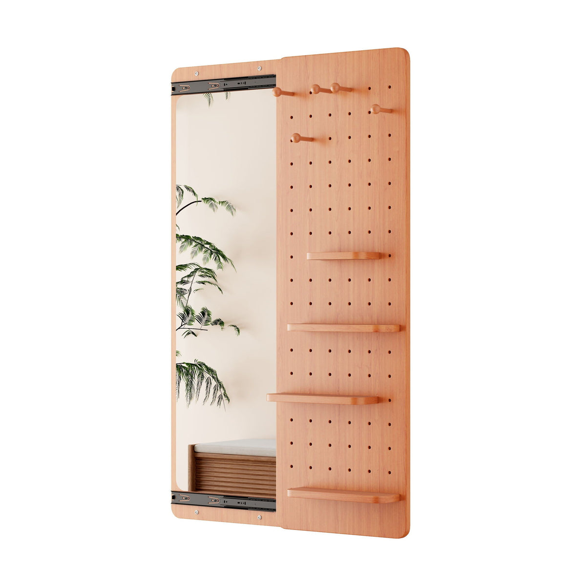 Wall Mounted Mirror with Shelf and Hook in light brown wood finish by HouseOfZazla on Tampa Home & Garden Store