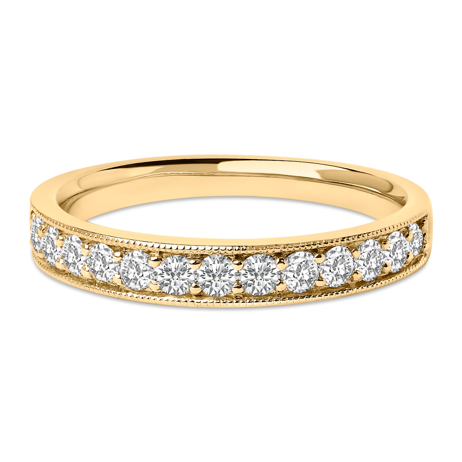 Diamond wedding band, 14K yellow gold with milgrain edges and 1/2 cttw round diamonds on Tampa Home & Garden Store