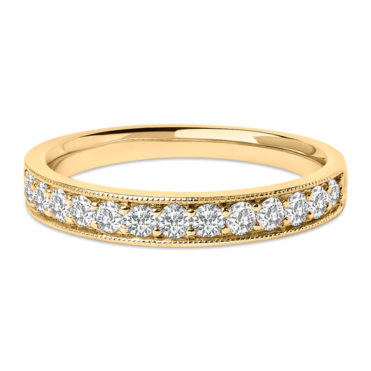 Diamond wedding band, 14K yellow gold with milgrain edges and 1/2 cttw round diamonds on Tampa Home & Garden Store