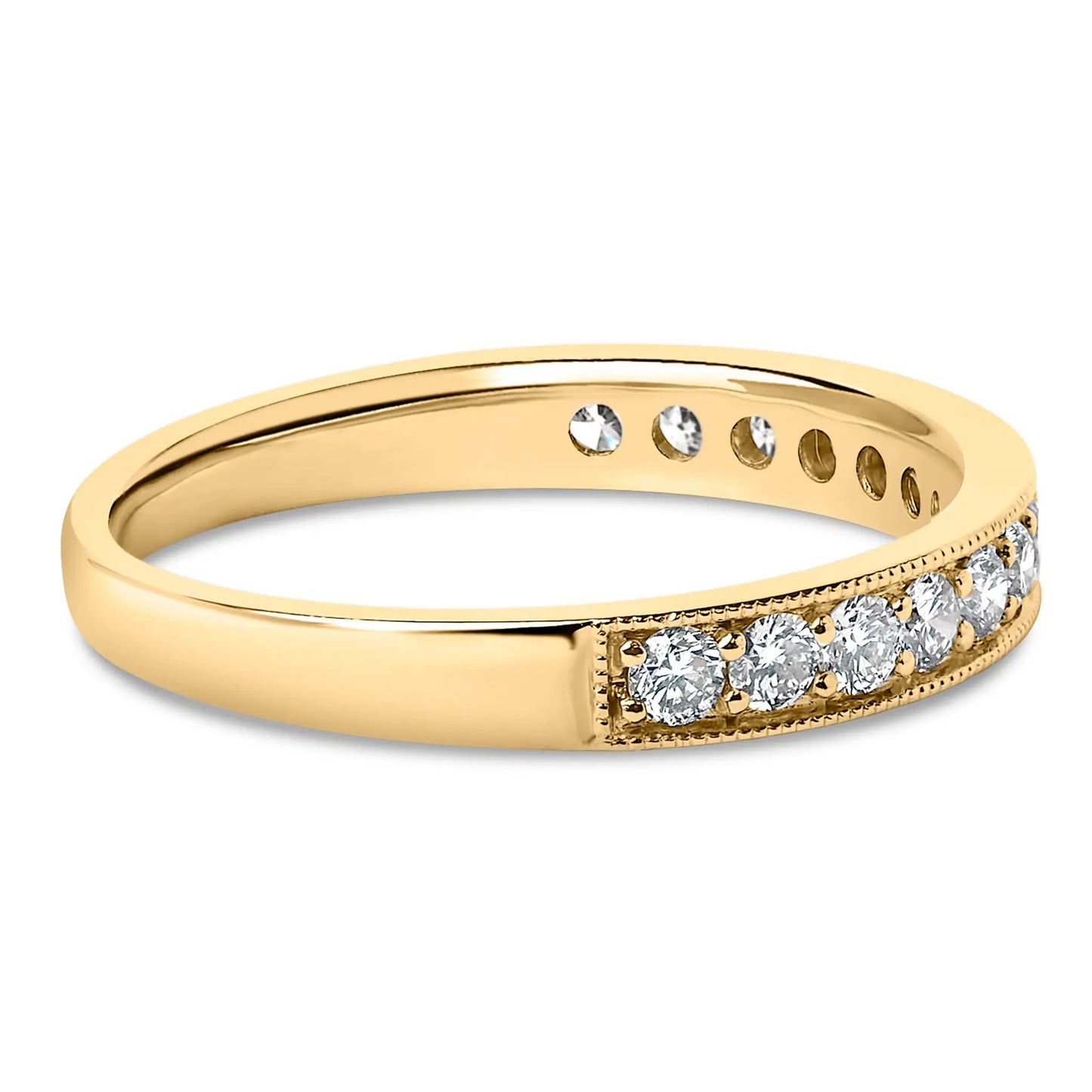 14K yellow gold milgrain wedding band with 1/2 Cttw round diamonds along top on Tampa Home & Garden Store