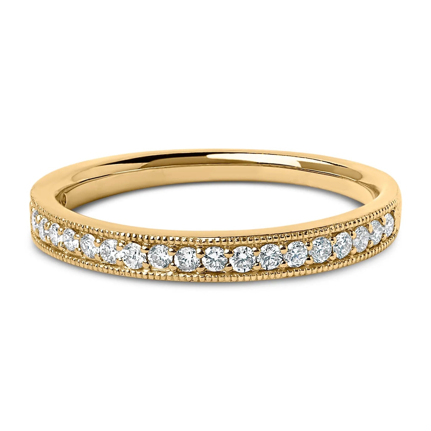 14K yellow gold milgrain diamond wedding band with pave diamonds, I-J color SI2-I1 size 6.5 on Tampa Home & Garden Store