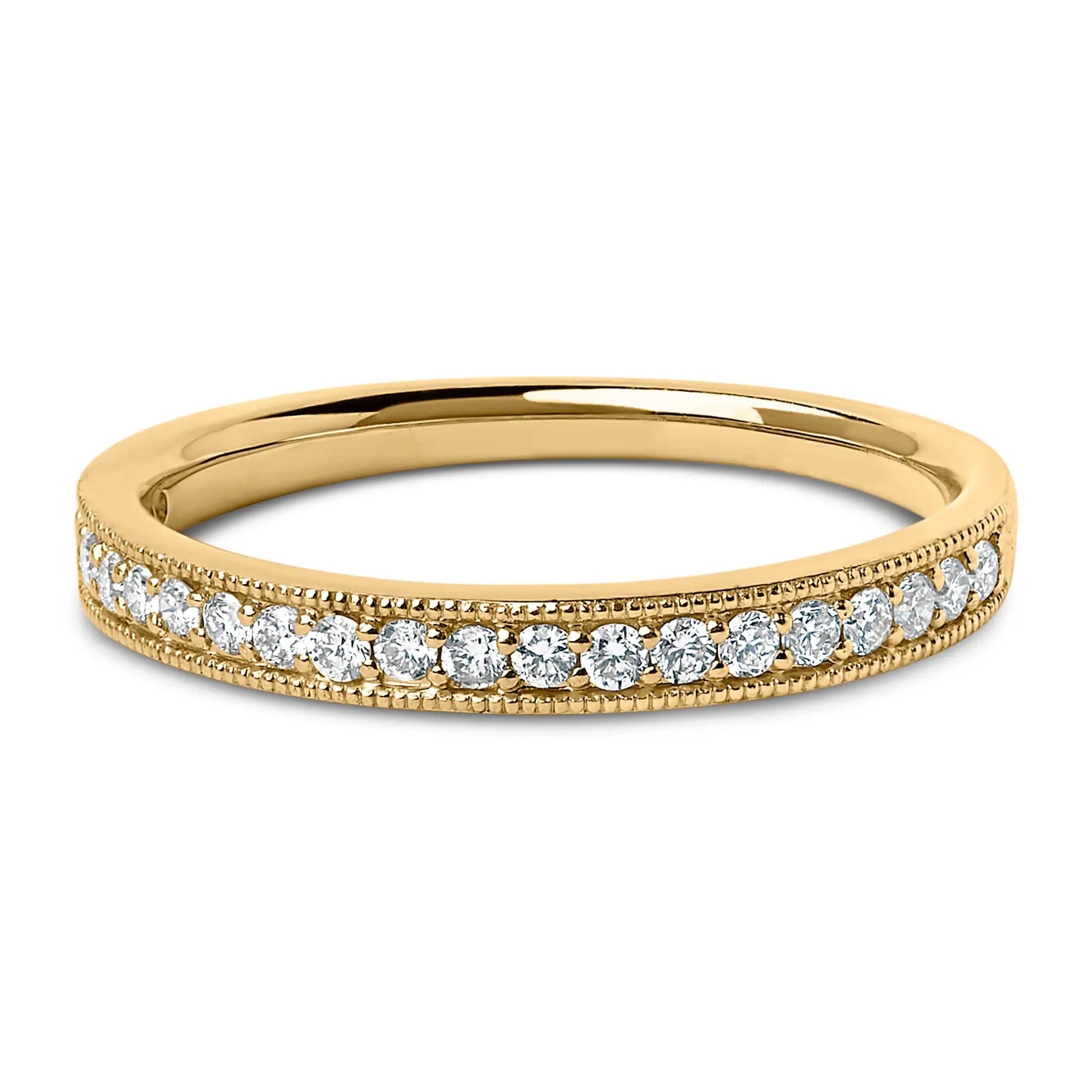 14K yellow gold milgrain diamond wedding band with pave diamonds, I-J color SI2-I1 size 6.5 on Tampa Home & Garden Store