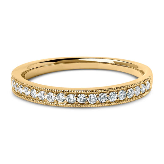 14K yellow gold milgrain diamond wedding band with pave diamonds, I-J color SI2-I1 size 6.5 on Tampa Home & Garden Store
