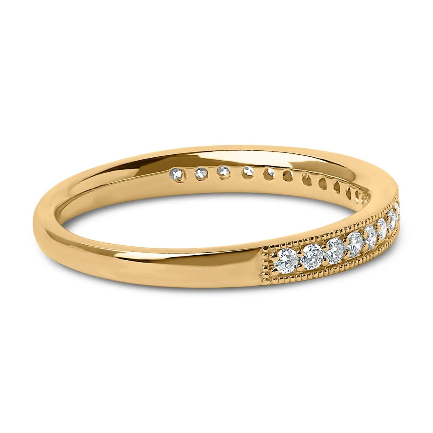 14K yellow gold milgrain diamond wedding band with pave edge diamonds, I-J color SI2-I1 on Tampa Home & Garden Store