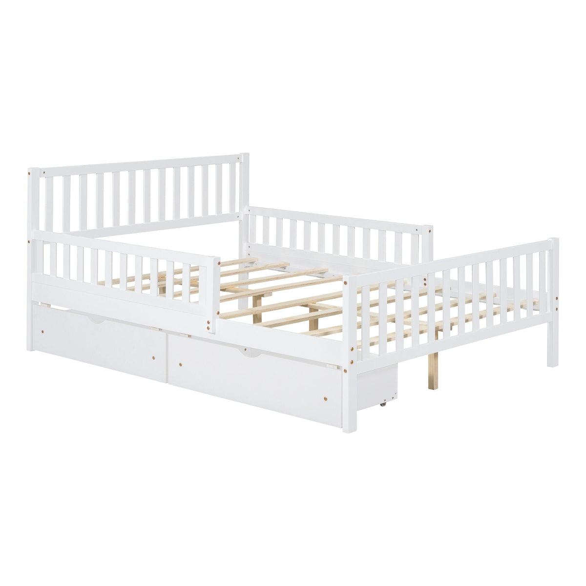 White platform bed with guardrails on both sides and two storage drawers, HouseOfZazla on Tampa Home & Garden Store