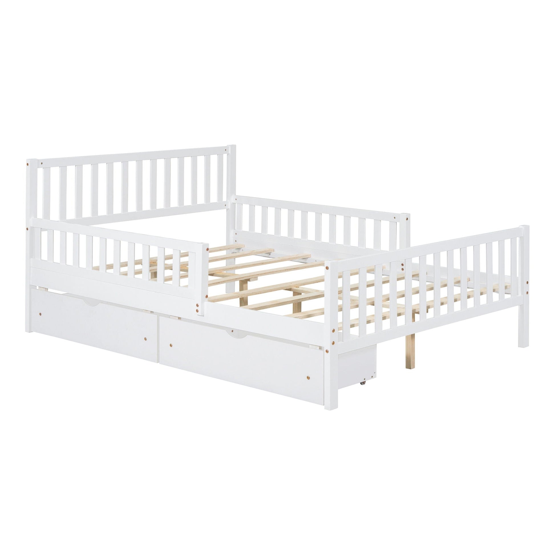 White platform bed with guardrails on both sides and two storage drawers, HouseOfZazla on Tampa Home & Garden Store