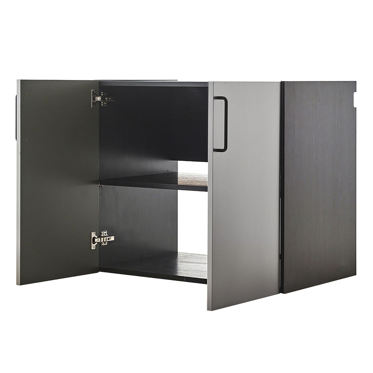 HouseOfZazla metallic gray wall-mounted base cabinet with soft-close doors on Tampa Home & Garden Store