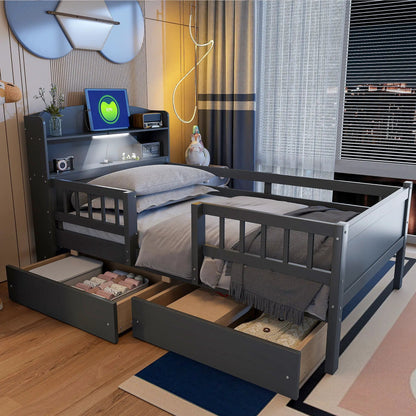 Platform Bed with LED Light and 2 Drawers