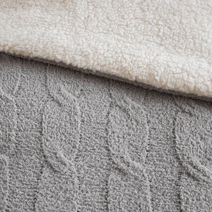 3-Piece Full/Queen Cable Knit Chenille Comforter Set Gray with plush white top on Tampa Home & Garden Store