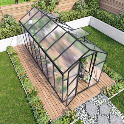Windproof greenhouse by HouseOfZazla with raised base, black frame and polycarbonate panels on Tampa Home & Garden Store
