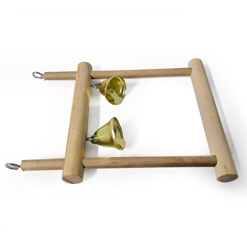 Natural solid wood swing stand with two brass bells on Tampa Home & Garden Store