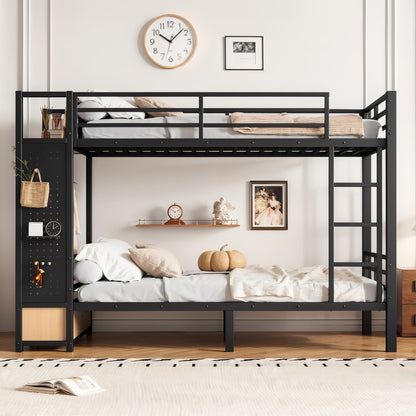 Twin XL over Twin XL metal bunk bed with storage shelves, black finish on Tampa Home & Garden Store