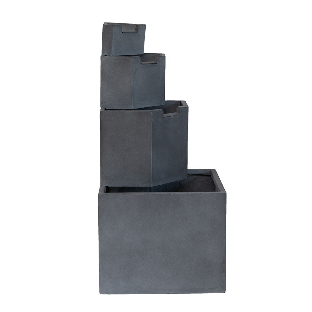 Cement 4-tier block water fountain gray outdoor by HouseOfZazla, stacked blocks with basin on Tampa Home & Garden Store