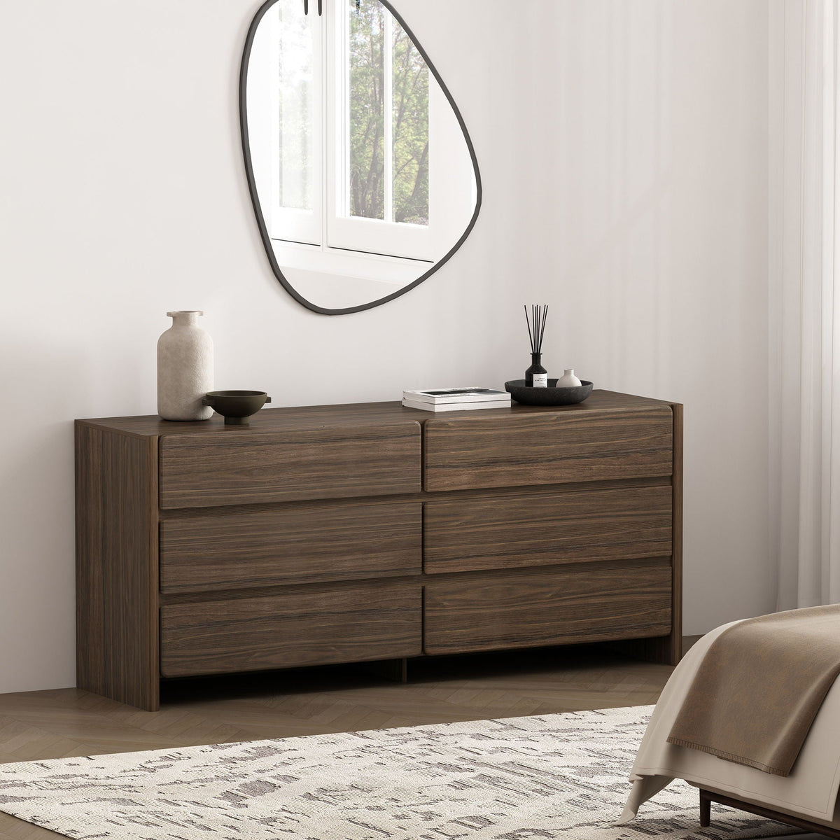 Double Wide Dresser with 6 Drawers in dark walnut by HouseOfZazla modern minimalist design on Tampa Home & Garden Store