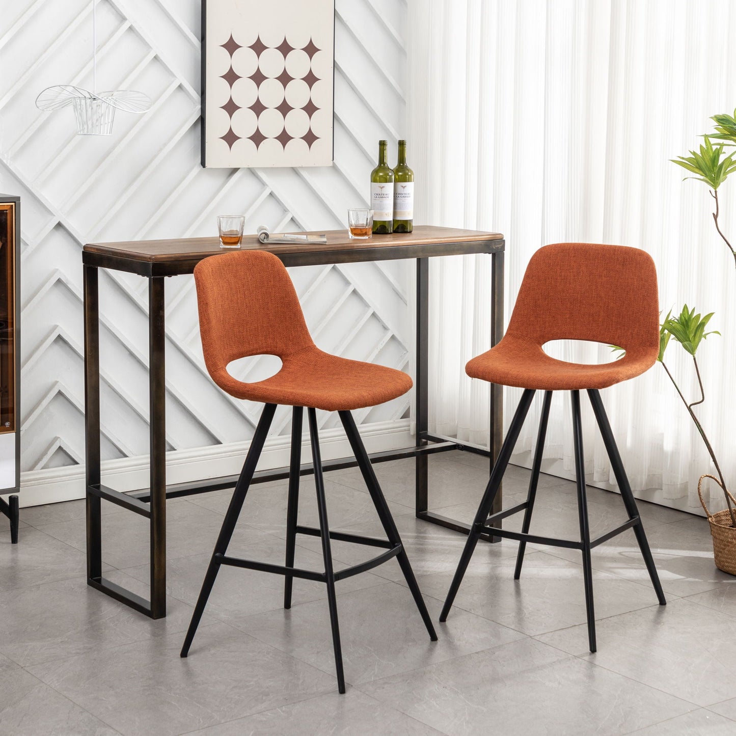 the Orange Fabric Kitchen Counter Height Stools