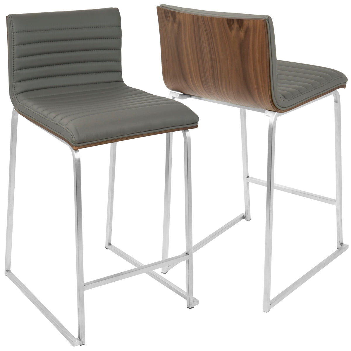 Contemporary tufted counter stool set of 2 gray leather wood back chrome legs HouseOfZazla on Tampa Home & Garden Store