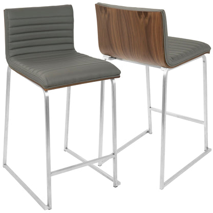 Contemporary tufted counter stool set of 2 gray leather wood back chrome legs HouseOfZazla on Tampa Home & Garden Store