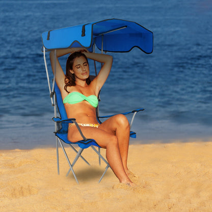 GemGear foldable blue beach canopy chair with cup holder, sturdy folding seat for beach on Tampa Home & Garden Store