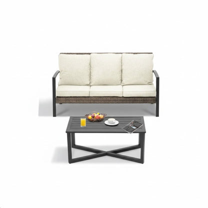 2 piece outdoor patio set beige cushioned sofa and coffee table by HouseOfZazla on Tampa Home & Garden Store