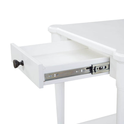 End table with storage drawer in white, black knob and metal drawer slides on Tampa Home & Garden Store