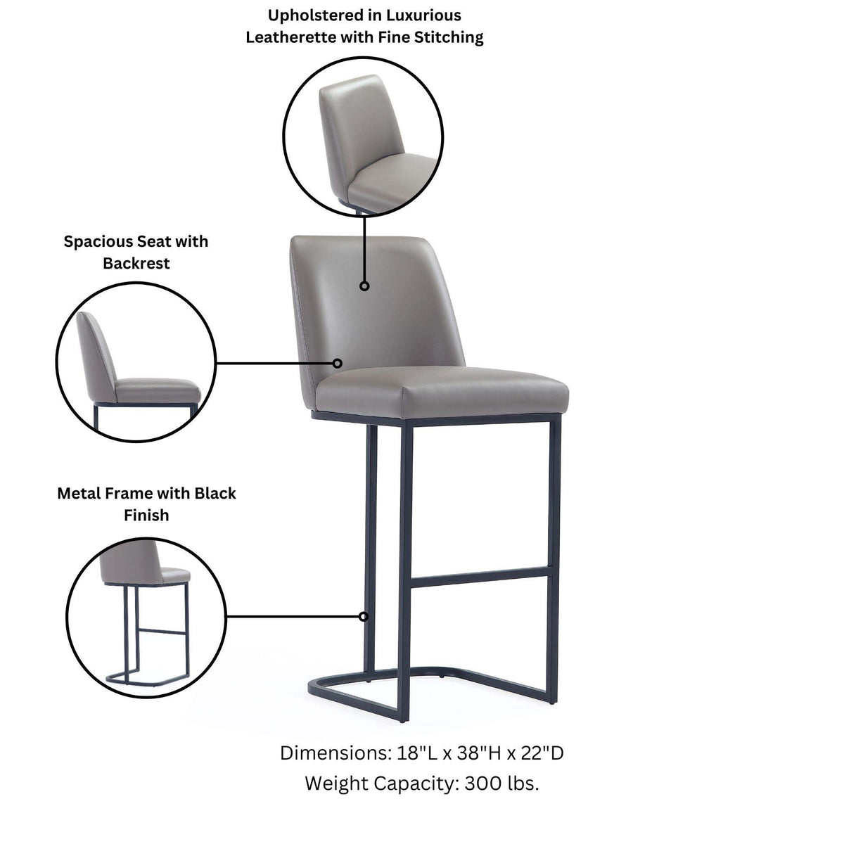 Serena Counter Stool gray leatherette with black metal frame HouseOfZazla counter height on Tampa Home & Garden Store