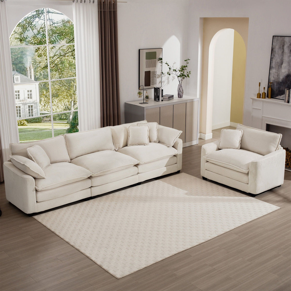 Elegant oversized white 3-piece sectional sofa set with deep seats and plush cushions on Tampa Home & Garden Store