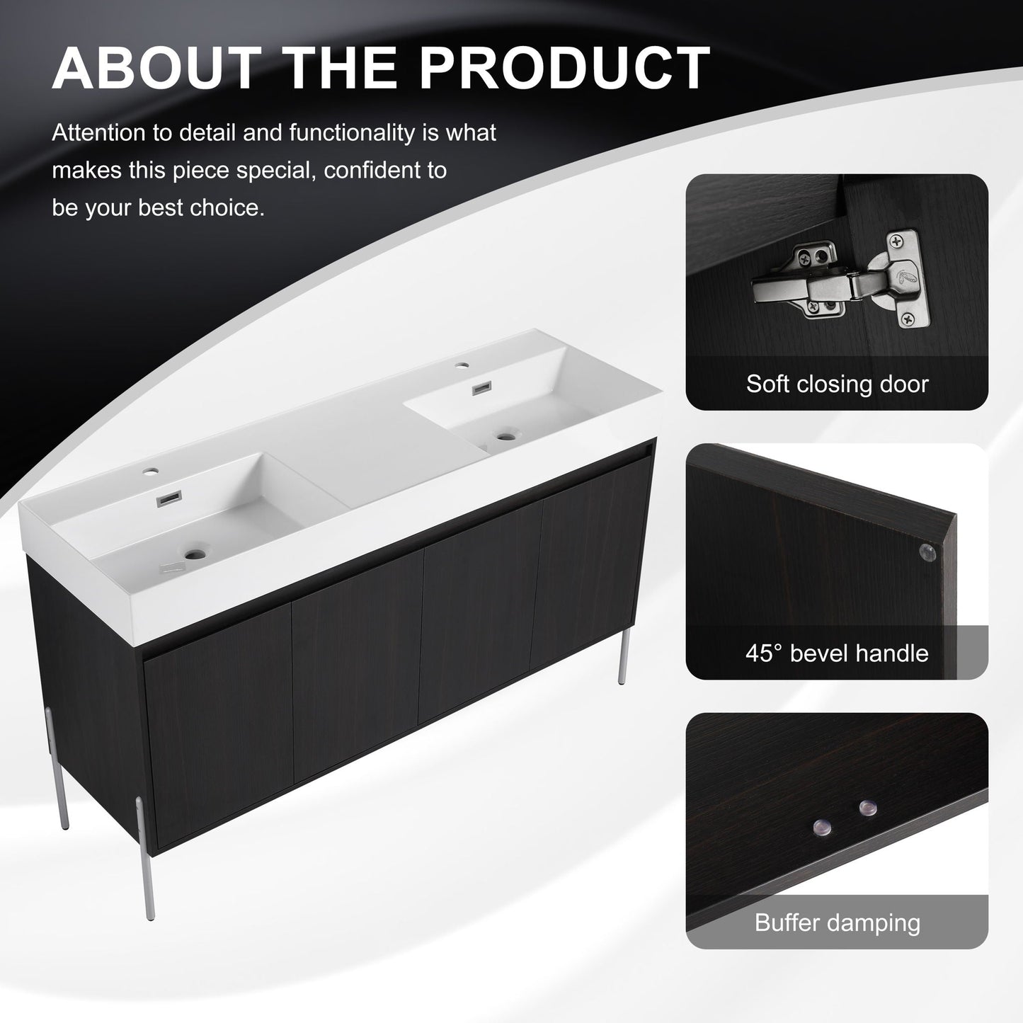 Freestanding bathroom vanity with white resin sink and espresso storage cabinet HouseOfZazla on Tampa Home & Garden Store