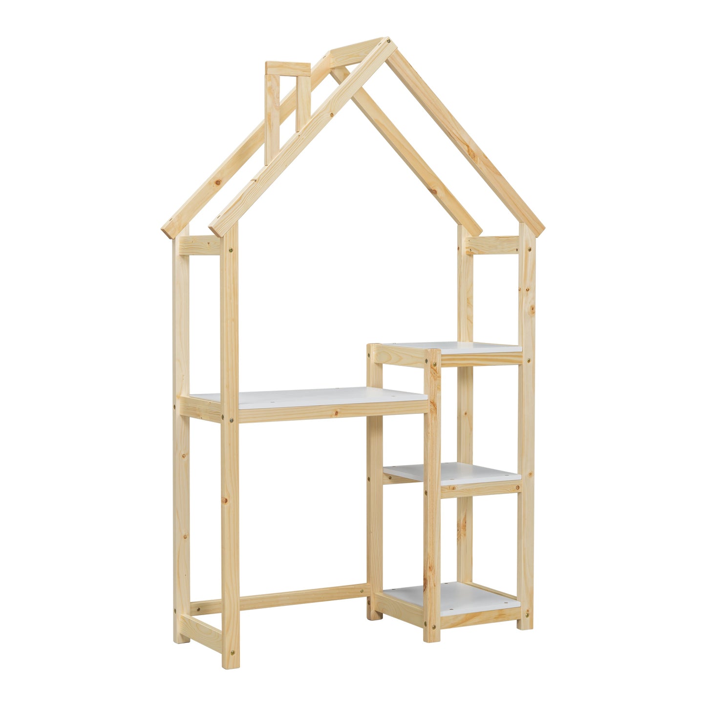 House-shaped Wooden writing Desk Kids study Table Bookshelf & Toy Storage Natural - Tampa Home & Garden Store