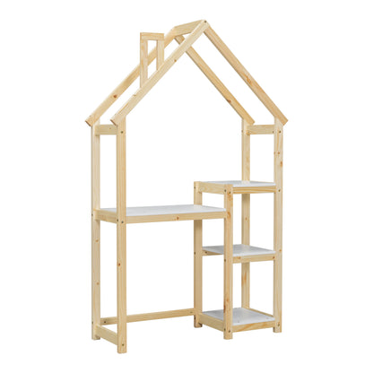 House-shaped Wooden writing Desk Kids study Table Bookshelf & Toy Storage Natural - Tampa Home & Garden Store